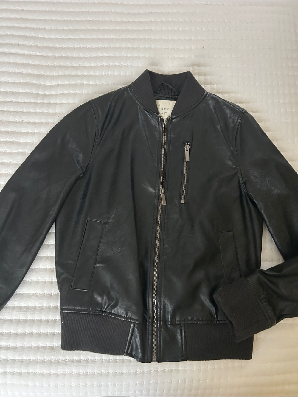 Women’s Black Pleather Bomber Jacket - a new day